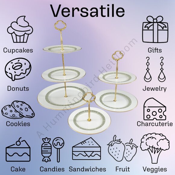 Handmade 3-Tier Gold Floral Cake Stand Wedding Anniversary Bridal Party Gift - Picture 10 of 12